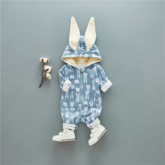 Bunny Printed Bodysuit With Ears on Hoodie