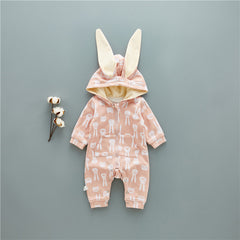 Bunny Printed Bodysuit With Ears on Hoodie