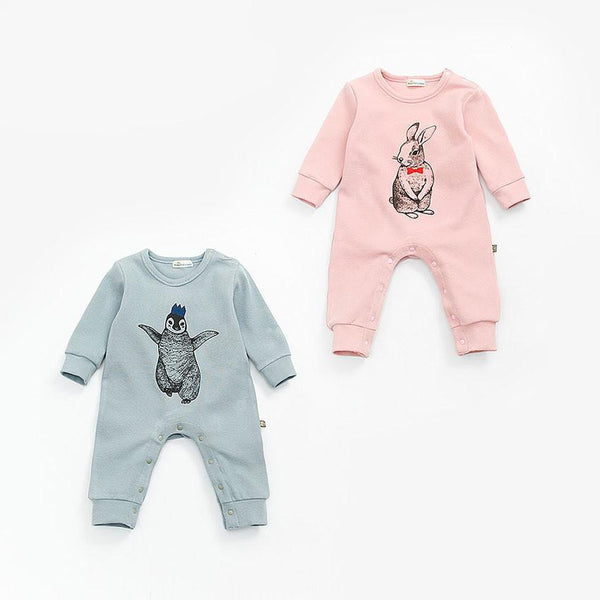 Adorable Long Sleeve Rabbit Printed Romper