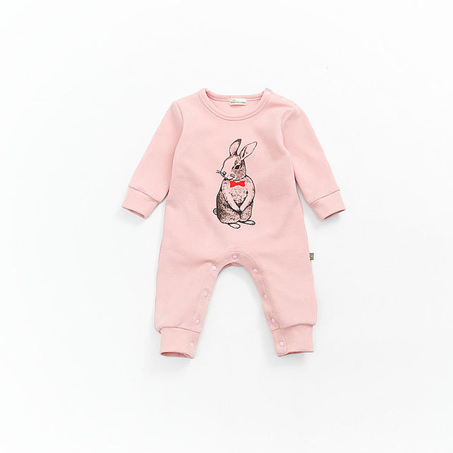 Adorable Long Sleeve Rabbit Printed Romper